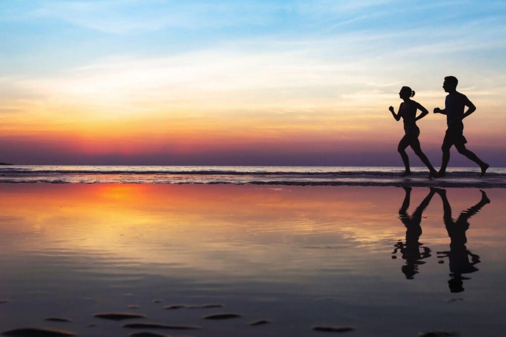 two people running