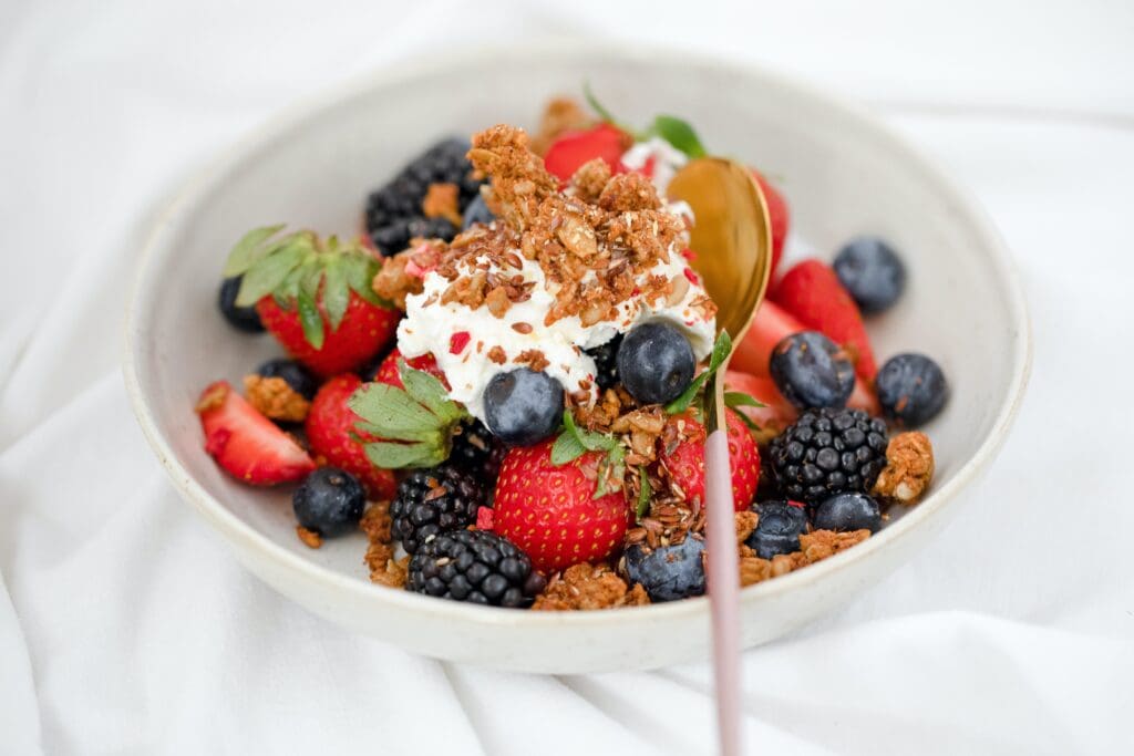 yogurt with granola and fresh berries