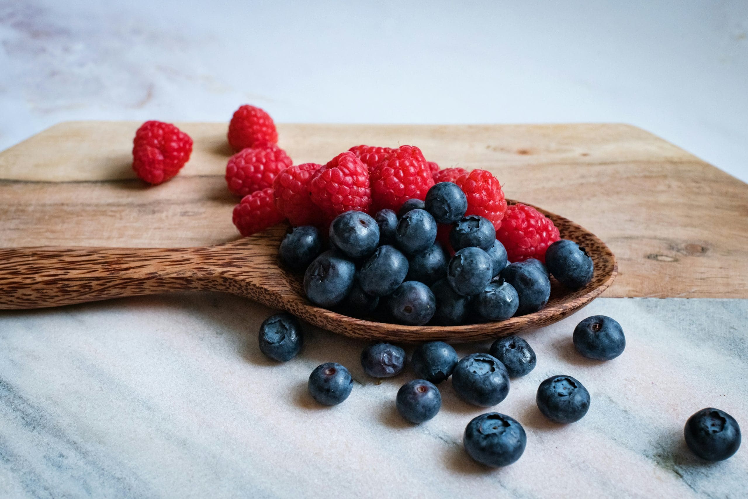 Organic berries on a spoon