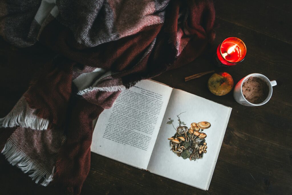 winter wellness: a cozy scene with a book